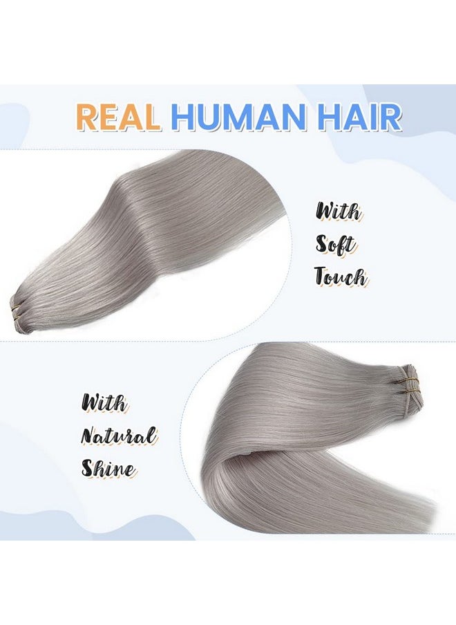 Smartinnov - Sew In Hair Extensions Silver Human Hair 100G 20Inch Brazilian Real Hair Bundles Silky Straight Double Weft Gray Sew In Hair Extensions For Women Grey Hand Tied Weft Hair Extensions - Image 1