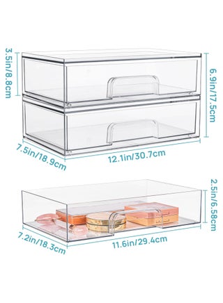 2 Pack 12.1''W Clear Stackable Storage Drawers, Acrylic Plastic Organizers Bins for Makeup Palettes Cosmetics, and Beauty Supplies,Ideal for Vanity, Bathroom,Cabinet,Desk Organization - view 3