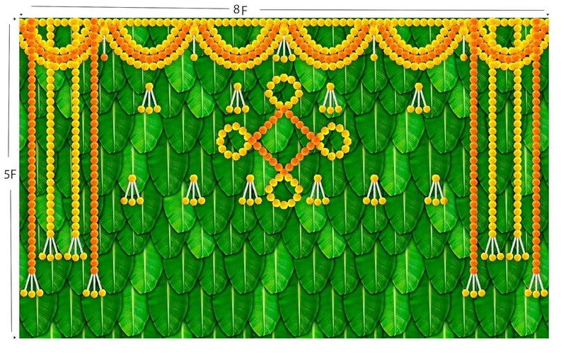 Bague Backdrop Cloth for Fuctions Aritaku Banana Leaf with Orange Yellow Flower Decoration Cloth for All Functions and Photography 8X5 - Image 3