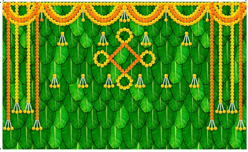 Bague Backdrop Cloth for Fuctions Aritaku Banana Leaf with Orange Yellow Flower Decoration Cloth for All Functions and Photography 8X5 - Image 2