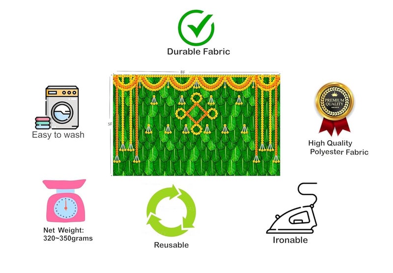 Bague Backdrop Cloth for Fuctions Aritaku Banana Leaf with Orange Yellow Flower Decoration Cloth for All Functions and Photography 8X5 - Image 4