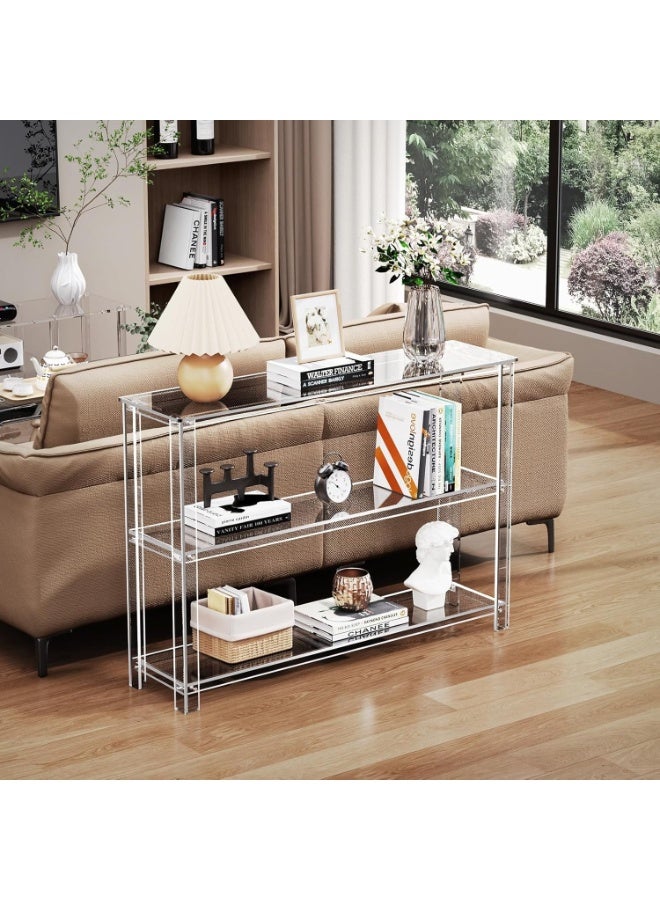 Slasa Acrylic Console Table, 3 Tier Entryway Storage Shelves, Clear Modern Sofa Table, Transparent Narrow Accent Display Table for Living Room, Hallway & Entryway, Durable Acrylic Furniture, Easy Assembly, 110 x 80 x 29 cm - Image 4