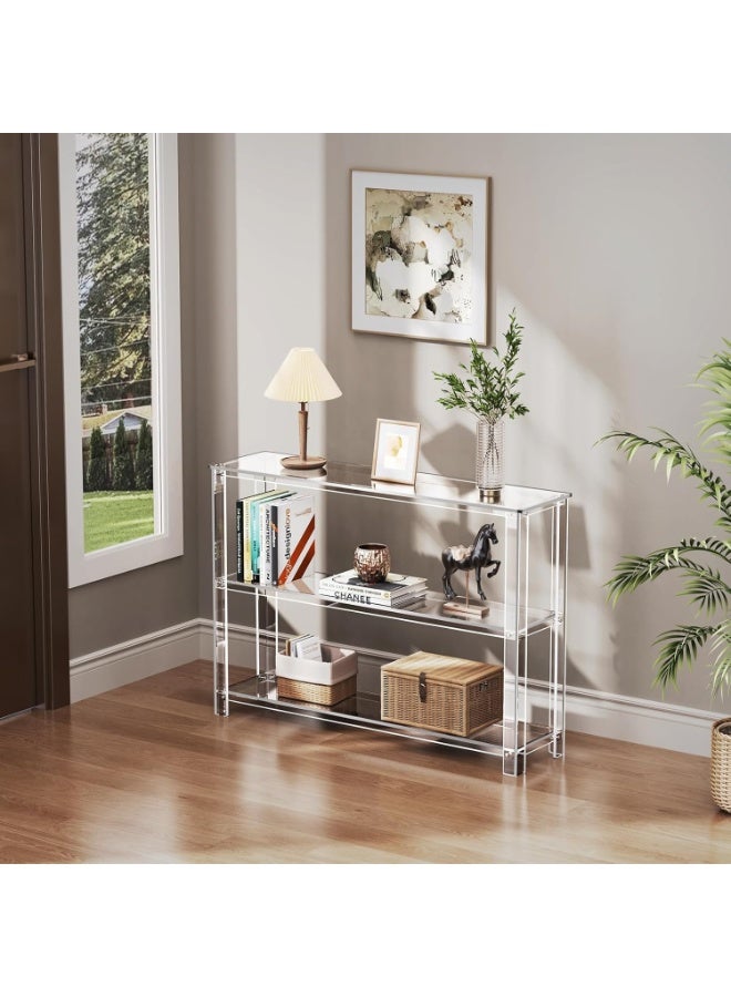 Slasa Acrylic Console Table, 3 Tier Entryway Storage Shelves, Clear Modern Sofa Table, Transparent Narrow Accent Display Table for Living Room, Hallway & Entryway, Durable Acrylic Furniture, Easy Assembly, 110 x 80 x 29 cm - Image 2