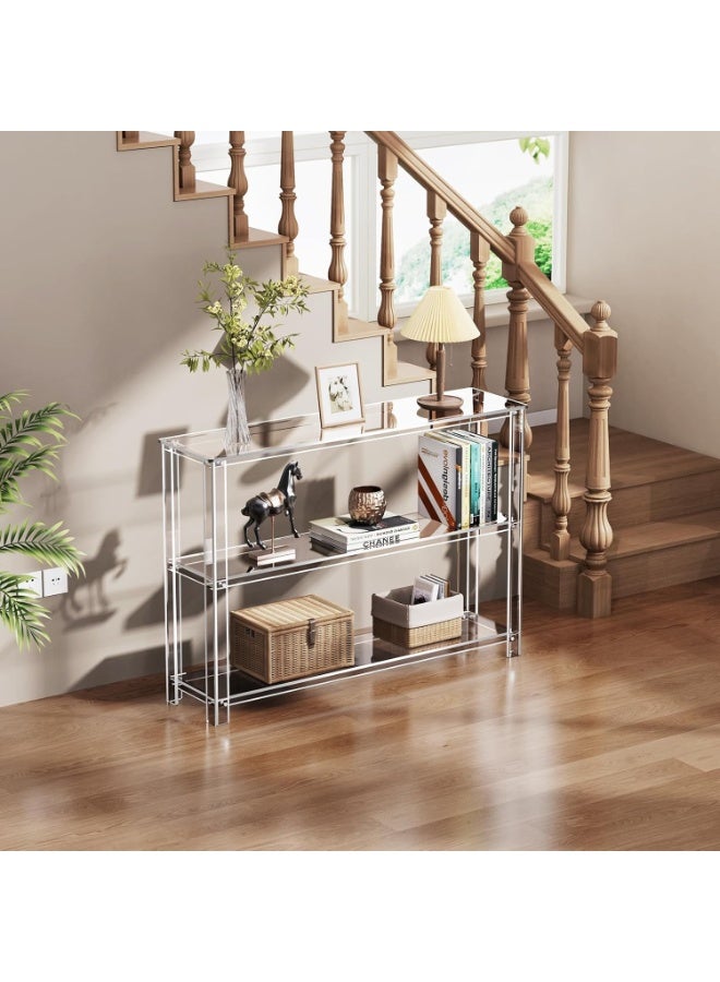 Slasa Acrylic Console Table, 3 Tier Entryway Storage Shelves, Clear Modern Sofa Table, Transparent Narrow Accent Display Table for Living Room, Hallway & Entryway, Durable Acrylic Furniture, Easy Assembly, 110 x 80 x 29 cm - Image 3