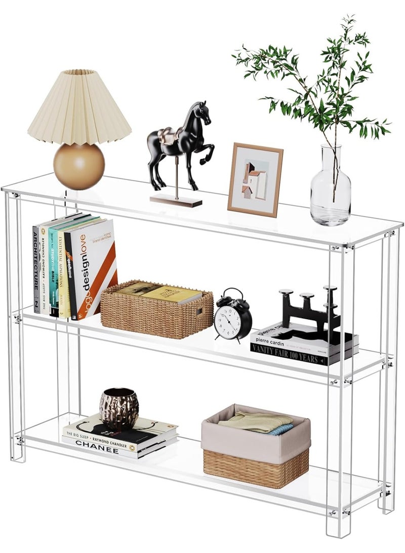 Slasa Acrylic Console Table, 3 Tier Entryway Storage Shelves, Clear Modern Sofa Table, Transparent Narrow Accent Display Table for Living Room, Hallway & Entryway, Durable Acrylic Furniture, Easy Assembly, 110 x 80 x 29 cm - Image 1