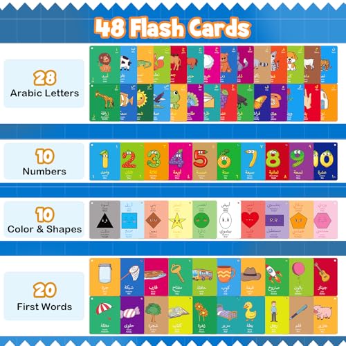 Kasfalci 48 Arabic Flash Cards for KidsToddlerBeginners AdultLearn Arabic Alphabet LettersNumberColorShape Sight WordsEducational Toys with English Transliteration for Classroom Homeschool - Image 5