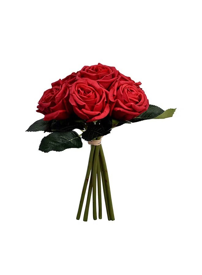 6 Heads Real Touch Artificial Rose Flowers Floral Non Toxic Red 23X6cm - Image 1