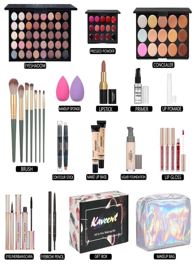 KAVCENT Full Makeup Kit for Girls - Eyeshadow Palette, Lip Gloss & Lipstick, Makeup Brushes, Foundation, Concealer, Mascara, Powder, Makeup Bag - Image 2