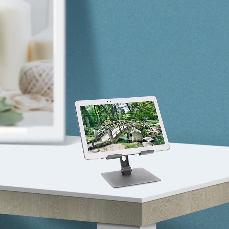 Foldable Metal Tablet Stand and Adjustable Cell Phone Holder for Desktop Use Universal Nonskid Tablet Bracket in Gray Portable for Home Office - Image 5
