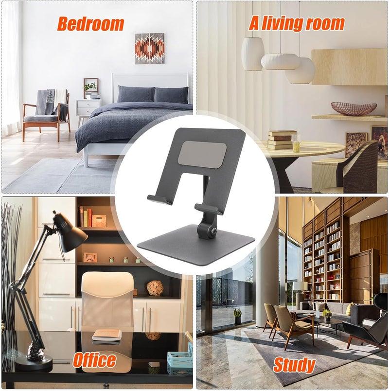 Foldable Metal Tablet Stand and Adjustable Cell Phone Holder for Desktop Use Universal Nonskid Tablet Bracket in Gray Portable for Home Office - Image 3