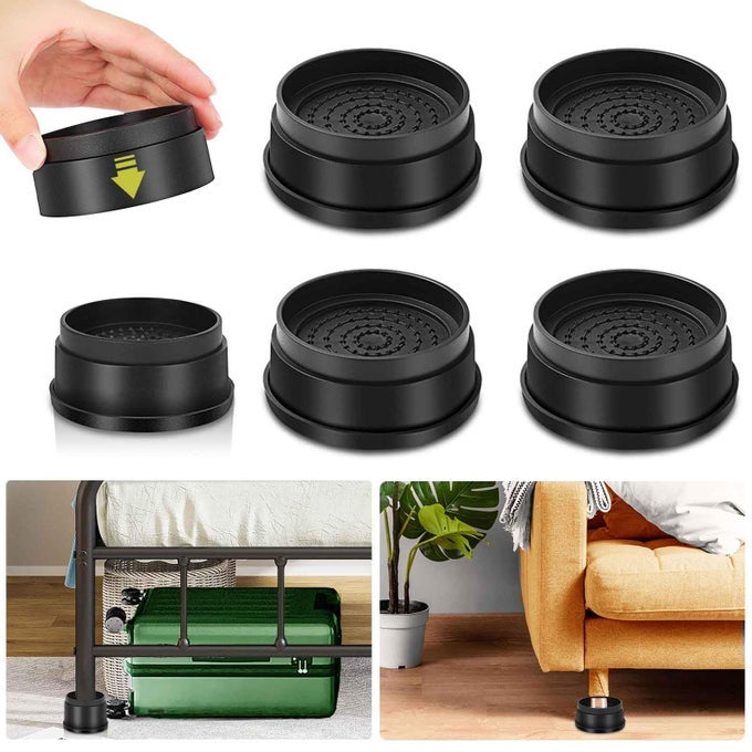 4 PACK FURNITURE RISERS 1 INCH ADJUSTABLE BED RISERS HEAVY DUTY FOR TABLE DESK COUCH CHAIR SOFA CABINET BED FRAME DORM ROUND STACKABLE TABLE LEG RISERS LIFT HEIGHT 1 2 OR 3 BLACK