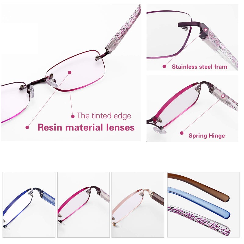 Feivsn 3-Pack Rimless Reading Glasses For Women  Lightweight Spring Hinge Readers  Classic Elegant Artistic Eyeglasses Uv 400 (Mix 3.5 Etc) - Image 3