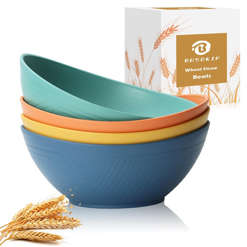 BUSOKIP 65 OZ Wheat Straw Bowls Set of 4, Large Unbreakable Salad Bowls, Microwave & Dishwasher Safe Big Serving Bowl, Kitchen Bowl Mixing Bowl for Popcorn, Cereal, Soup and Oatmeal (Multicolor) - Image 1