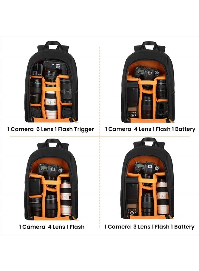 TARION Camera Backpack Waterproof Camera Bag Large Capacity Camera Case Photography Backpack with 15in Laptop Compartment Rain Cover for Men Women Photographer DSLR SLR Cameras Lens Tripod Black TB-02 - Image 2