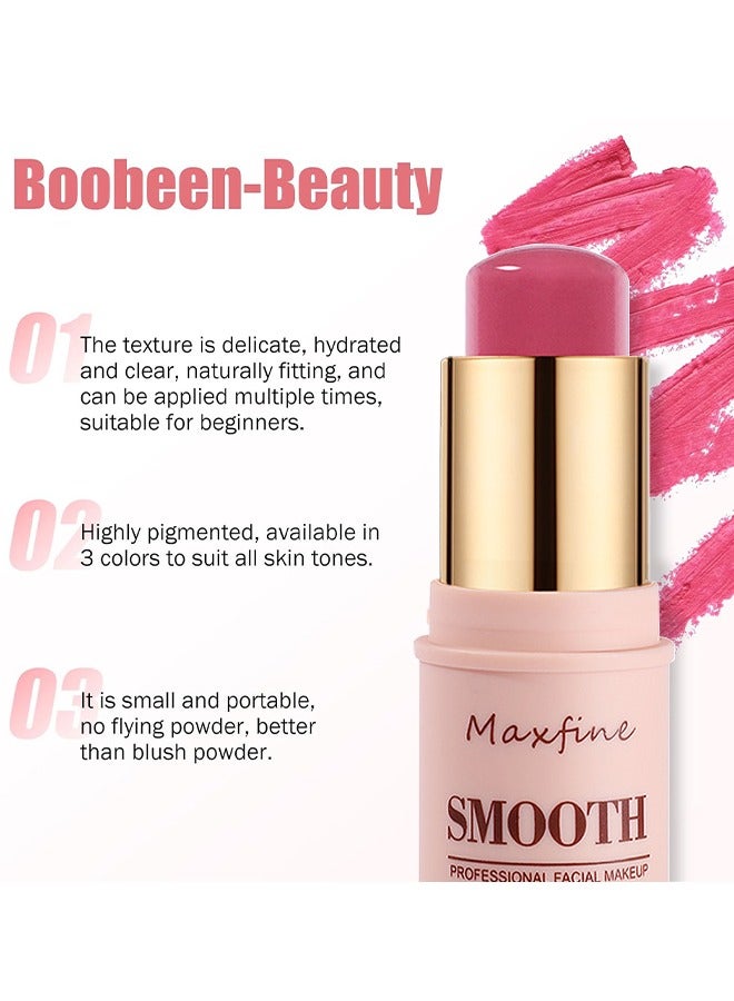 ماكس فاين عصا مكياج الوجه الاحترافية الناعمة ، الخدين والشفاه والعينين ، أحمر الخدود الكريمي 3 في 1 ، الاحتفاظ بالمكياج المرطب والدقيق طويل الأمد ، عصا مكياج للنساء (وردي خجول) - Image 3