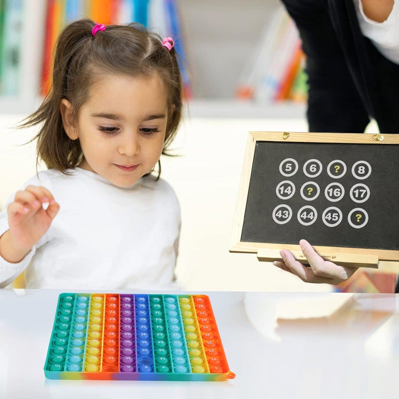AK-SHIP 7.8in Big Size P0pp Math Toys , Rainbow Square Fidget Ttoy 100bubbles Stress Relieving Fidget Game for Teachers to Create Kinds of Math Manipulativesã€with 1-100 Numbers Tablesã€‘ - Image 2