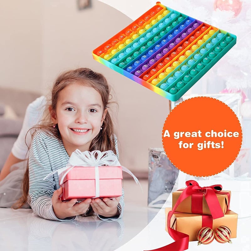 AK-SHIP 7.8in Big Size P0pp Math Toys , Rainbow Square Fidget Ttoy 100bubbles Stress Relieving Fidget Game for Teachers to Create Kinds of Math Manipulativesã€with 1-100 Numbers Tablesã€‘ - Image 4