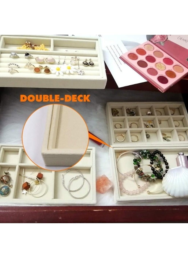 Set of 4 Stackable Jewelry Organizer Trays for Drawers and Display Case Earring Rings Bracelet Storage Container with Removable Dividers