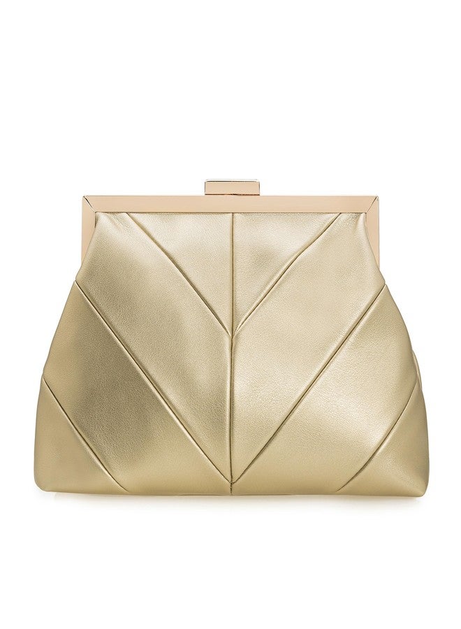 IXEBELLA PU Clutch Purse for Women Dressy Evening Bag Formal Handbag for Wedding, Prom, Cocktail Party (Light Gold) - Image 1