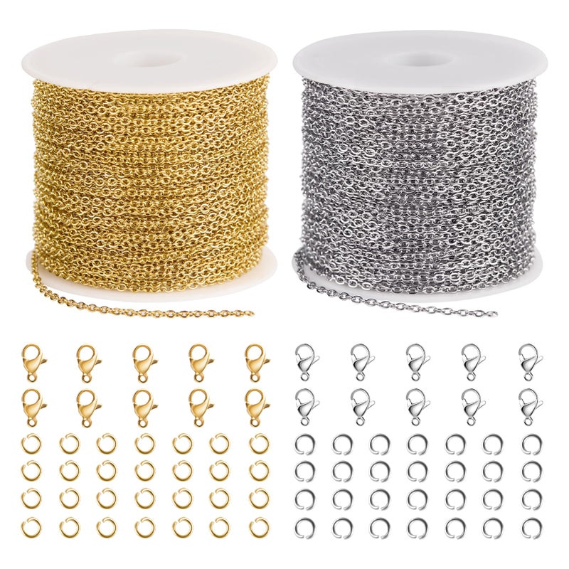 UMAOKANG 2 Rolls 65.6 Feet Chain for Jewelry Making Stainless Steel Cross Chains Bulk with Jump Rings and Lobster Clasps - Image 1