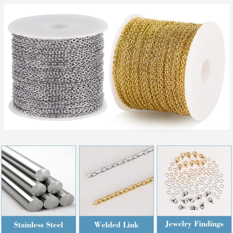 UMAOKANG 2 Rolls 65.6 Feet Chain for Jewelry Making Stainless Steel Cross Chains Bulk with Jump Rings and Lobster Clasps - Image 2