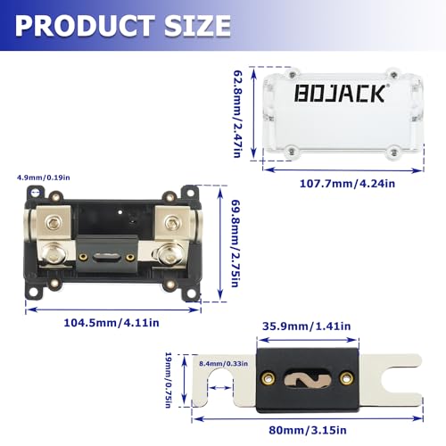 BOJACK 0/2/4 Gauge AWG in-Line ANL Fuse Holder with 500 Amp Fuse No Wire Terminals Needed Inline Fuse Holder with Insulating Cover, Automotive 4, 2, 0 Gauge Fuse Block - Image 2