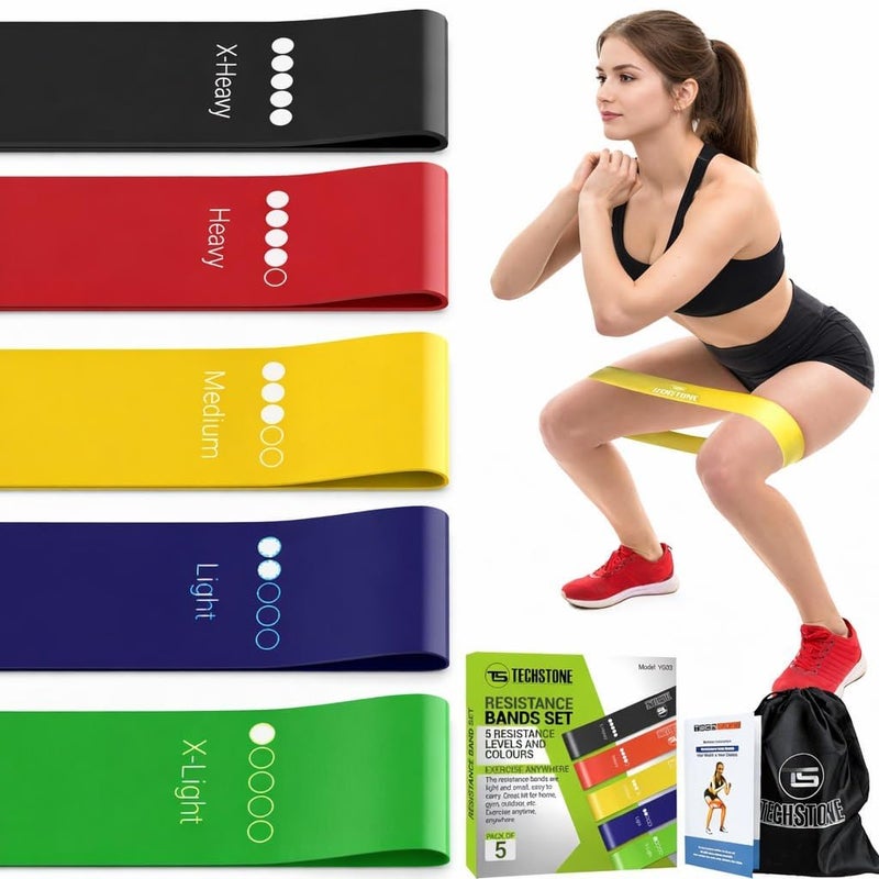Resistance Bands Set for Men and Women Pack of 5 Different Levels Elastic Band for Home Gym Long Exercise Workout Great Fitness Equipment for Training Yoga Free Carrying Bag - Image 1