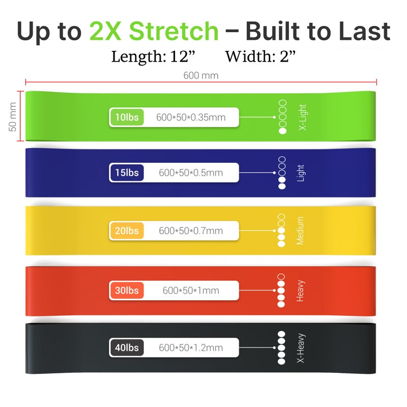 Resistance Bands Set for Men and Women Pack of 5 Different Levels Elastic Band for Home Gym Long Exercise Workout Great Fitness Equipment for Training Yoga Free Carrying Bag - Image 4