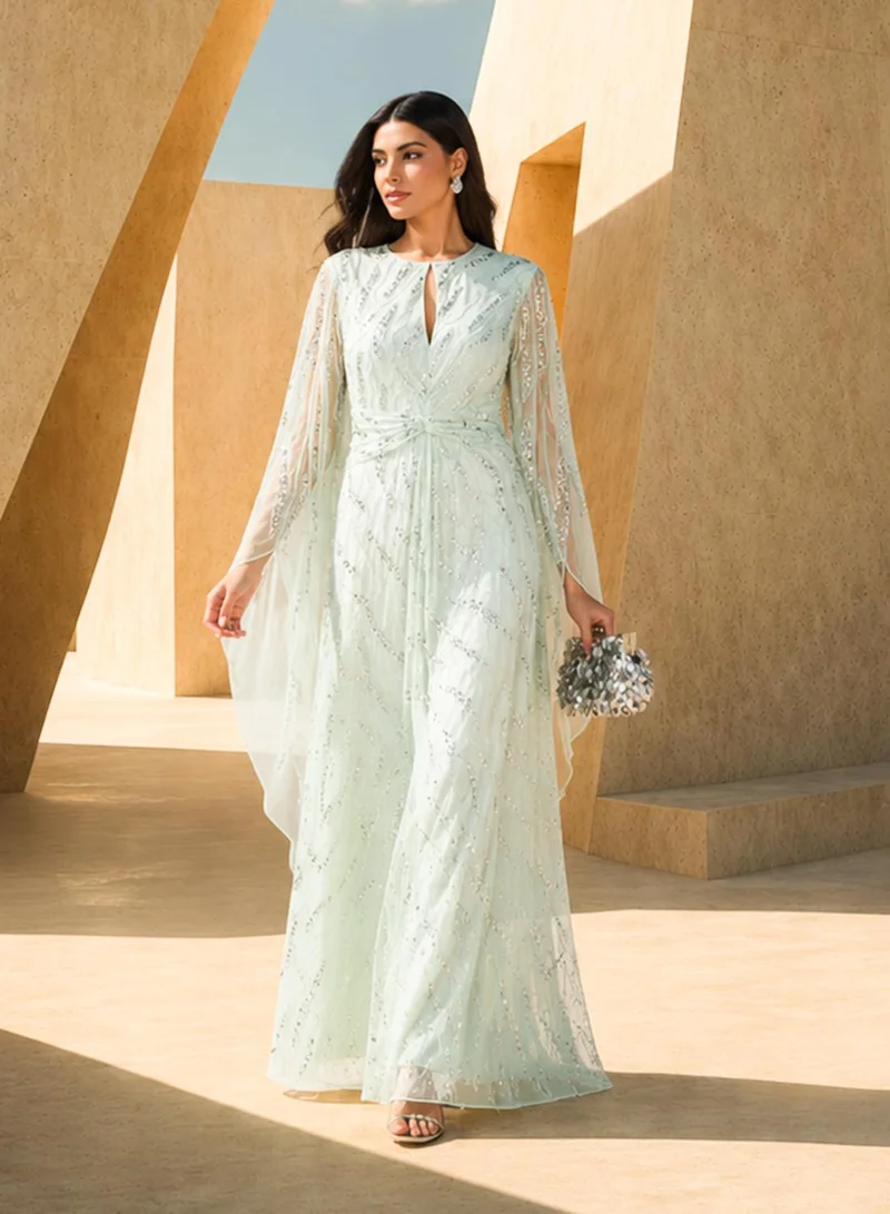 Amelia Rose Flared Sleeve Sequin Maxi Dress