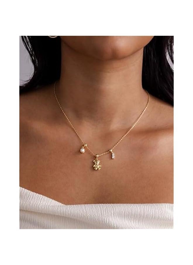 PAVOI - Adjustable Whimsical Gold Charm Necklace for Women, 14K Gold Plated Cute Dainty Pendant Necklaces with Charms Set, Hypoallergenic Chain Trendy Cubic Zirconia Heart Religious Sports Pearl Pendant - Image 1