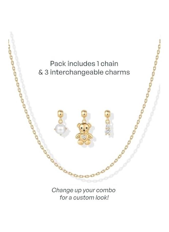 PAVOI - Adjustable Whimsical Gold Charm Necklace for Women, 14K Gold Plated Cute Dainty Pendant Necklaces with Charms Set, Hypoallergenic Chain Trendy Cubic Zirconia Heart Religious Sports Pearl Pendant - Image 1