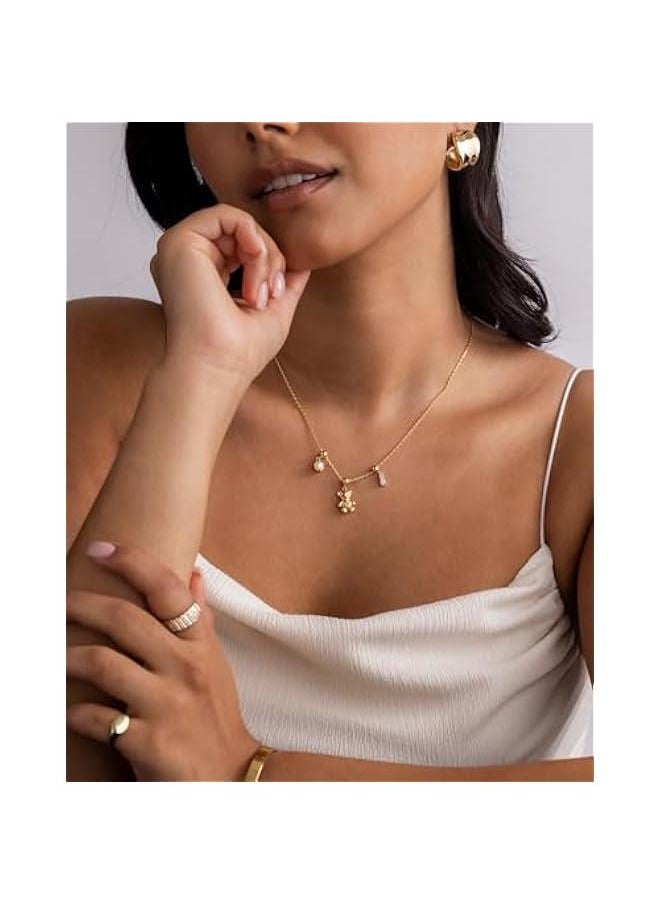 PAVOI - Adjustable Whimsical Gold Charm Necklace for Women, 14K Gold Plated Cute Dainty Pendant Necklaces with Charms Set, Hypoallergenic Chain Trendy Cubic Zirconia Heart Religious Sports Pearl Pendant - Image 1