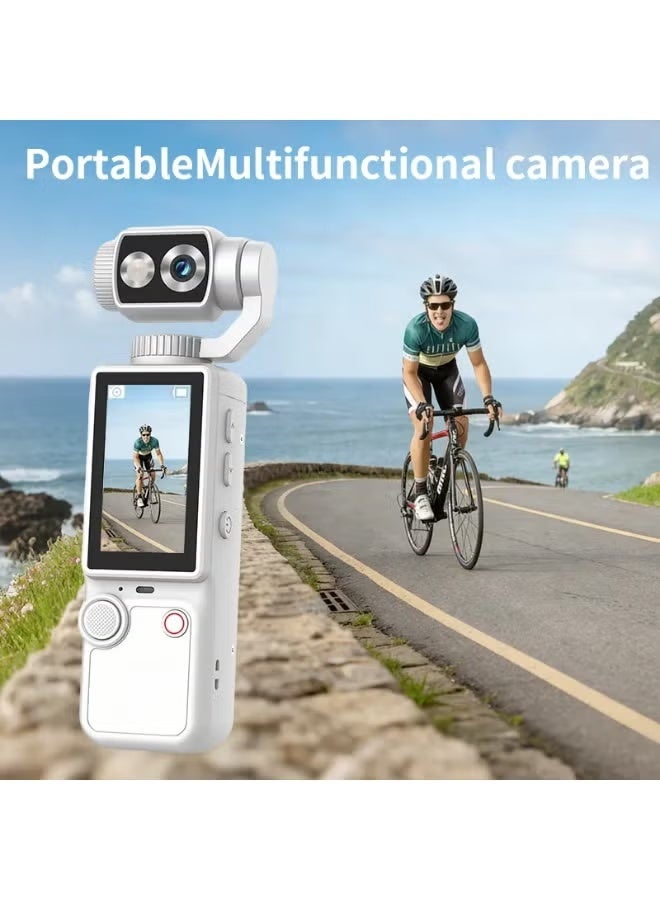 AIR TAB Pocket 4 4K Ultra HD Camera with 180° Adjustable Gimbal, 2-Inch IPS Display, 3000mAh Battery – Ideal for Vlogging, Travel, Outdoor Adventures and Action Recording, White - Image 2