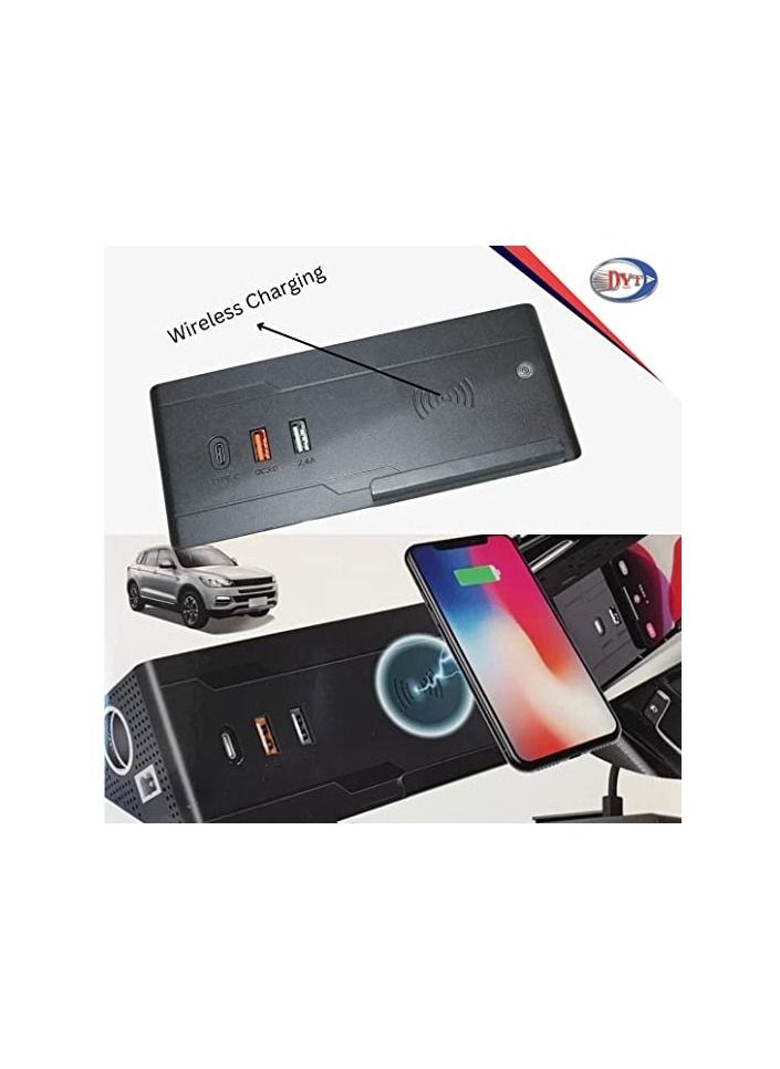 DYT ROYAL - Car Smart Inverter Air Purified & Wireless Mobile Phone Charger With 2 USB Port & 1 Type-C Port Plug the unit into your car Lighter Socket, with built in DC 12V-24V to 220V AC BLACK (DYT-8138)  - Image 2