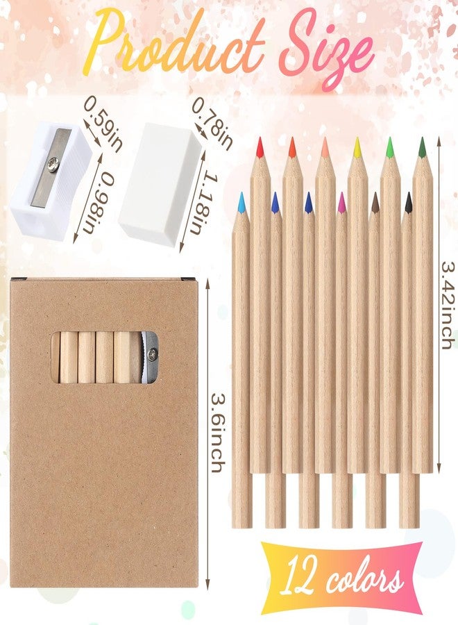 Sinload 24 Set Mini Colored Pencil Bulk for Kid 3.5in Colored Pencils for Coloring Drawing Bulk for Student Teacher 12 Color with Sharpener Eraser School Classroom Party Favors Gifts - Image 2