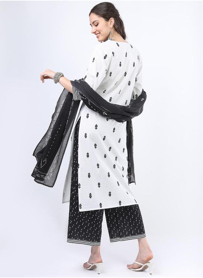 Vishudh - Women Black and White Printed Cotton Kurta Set by Styli - Image 1