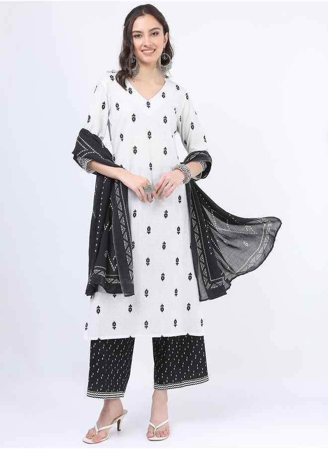 Vishudh - Women Black and White Printed Cotton Kurta Set by Styli - Image 1