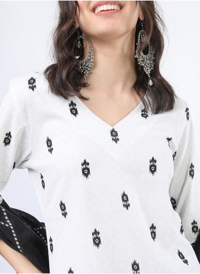 Vishudh - Women Black and White Printed Cotton Kurta Set by Styli - Image 1