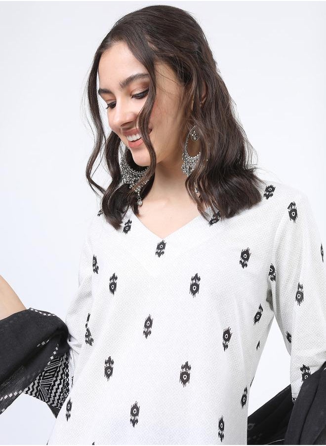 Vishudh - Women Black and White Printed Cotton Kurta Set by Styli - Image 1