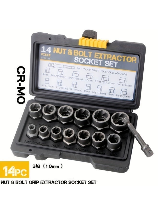 LOOPITYS 14-Piece Nut Removal Tool, Chrome Molybdenum Steel Nut and Bolt Extractor Set - High Speed Sandblasting, Rust Prevention - Image 2