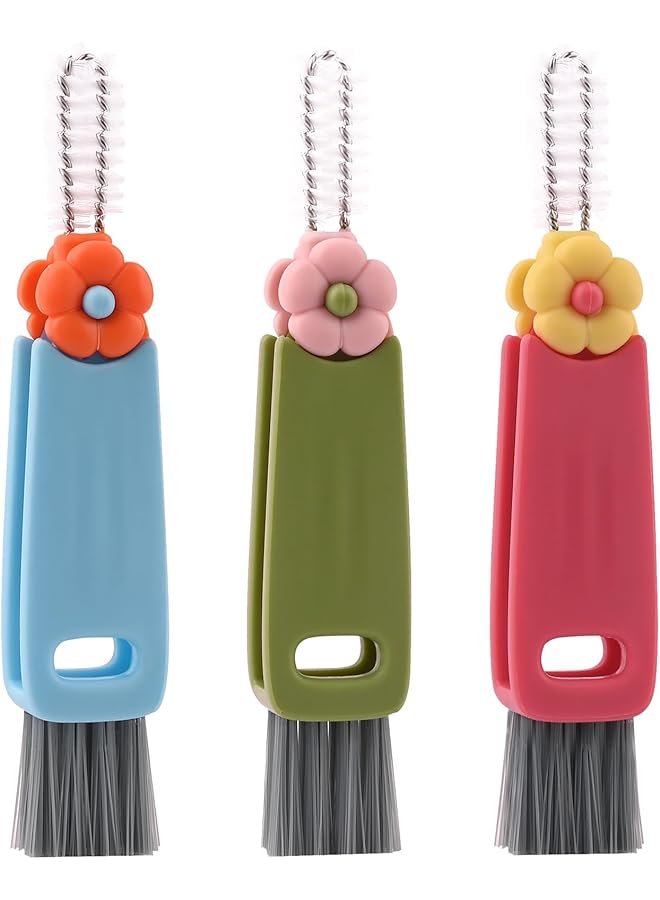 PROMASS 3 in 1 Cup Lid Cleaning Brush, 2024 New Multifunctional Cleaning Brush, Portable Cup Lid Cleaning Brush Set Home Kitchen Cleaning Tools （Red Blue Green - Image 1