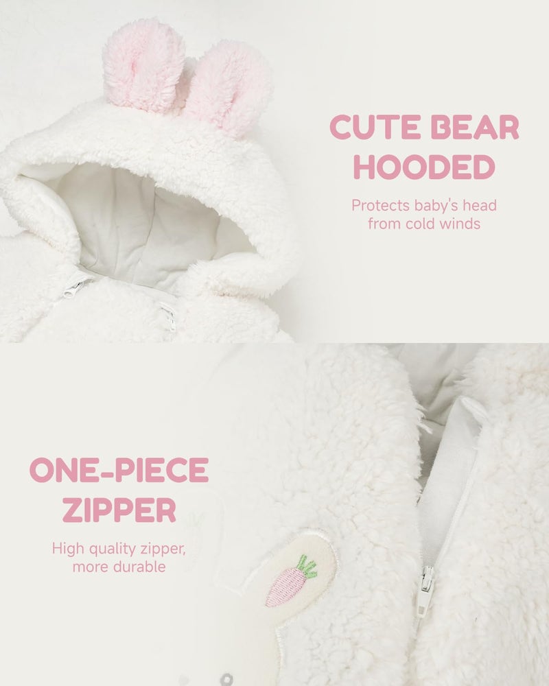 JiAmy Baby Snowsuit Hooded Romper Winter Outfits Boys Girls Cartoon Bear Fleece Jumpsuit White Bunny 3-6 Months - Image 3