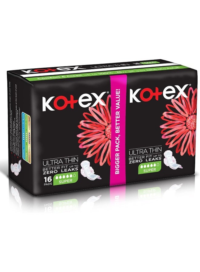 Kotex Ultra Thin Pads, Super Size Sanitary Pads with Wings, 16 Sanitary Pads - Image 2