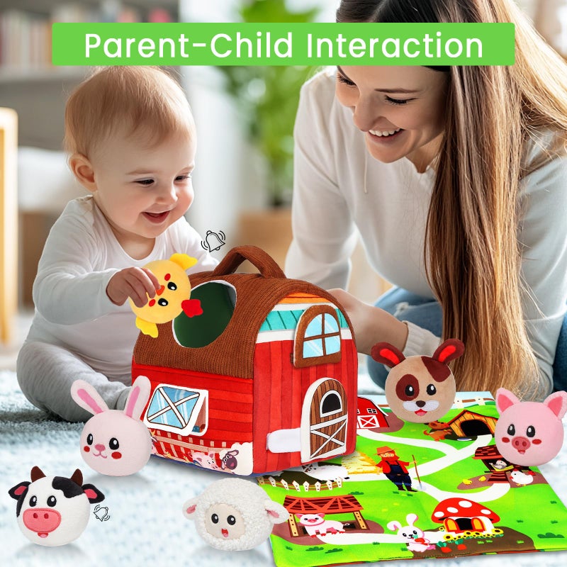 Avesa Baby Toys 6-12 Months - Soft Barn Toy with Stuffed Farm Animals, Rattle - Montessori Toys for Babies 6 Months Old Sensory Infant Toy Baby Gifts Easter Basket Stuffers - Image 2