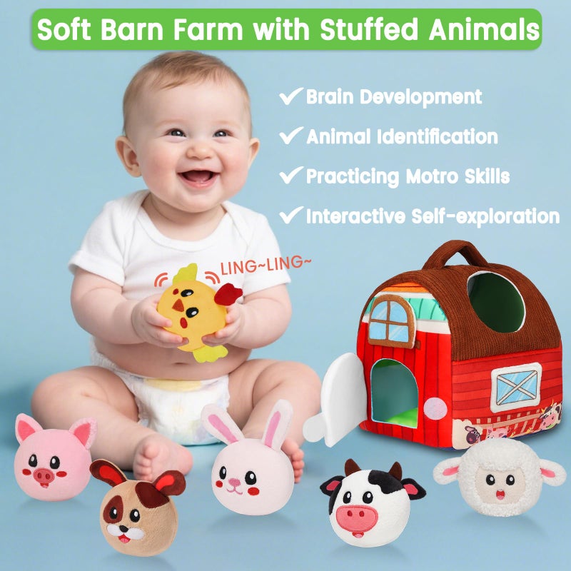 Avesa Baby Toys 6-12 Months - Soft Barn Toy with Stuffed Farm Animals, Rattle - Montessori Toys for Babies 6 Months Old Sensory Infant Toy Baby Gifts Easter Basket Stuffers - Image 3