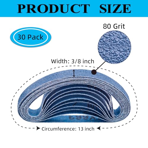 SHUTTLE GENIUS 3/8" x 13" Zirconia Sanding Belts, 30 pack 3/8x13 Inch Sanding Belts 80 Grit, Zirconia Belt Sander Sanding Belts for Air File Belt Sander(3/8x13in, 80 Grit) - Image 2
