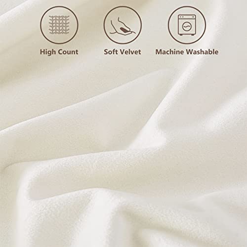Topfinel Pack of 2 Cream White Euro Pillow Covers 26x26 Inch Decorative Throw Pillow Covers for Couch Sofa Bed Soft Velvet Cushion Cases with Pompoms Square Euro Sham Covers 65x65 cm - Image 3