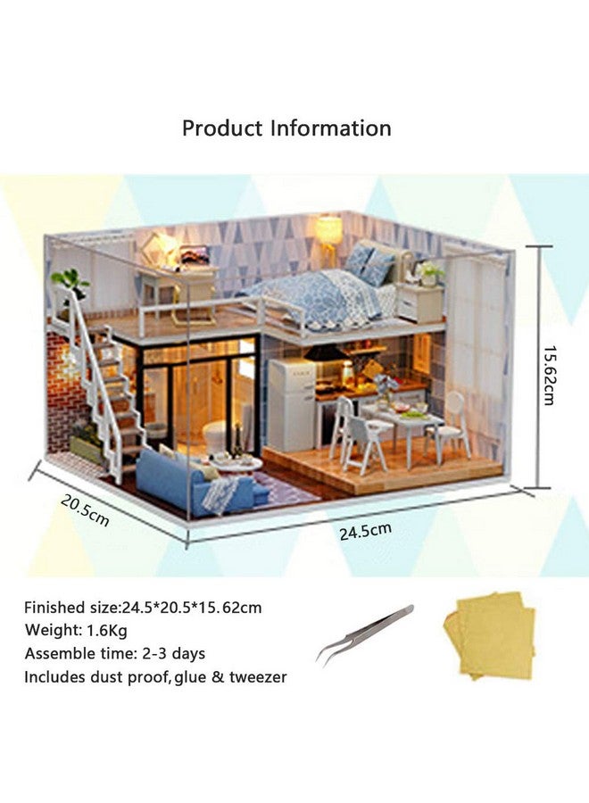 MAGQOO 3D Wooden Dollhouse Miniature DIY House Kit with Furniture,1:24 DIY Dollhouse Kit Dust Proof Included (Blue Times) - Image 3