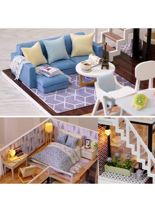 MAGQOO 3D Wooden Dollhouse Miniature DIY House Kit with Furniture,1:24 DIY Dollhouse Kit Dust Proof Included (Blue Times) - Image 4