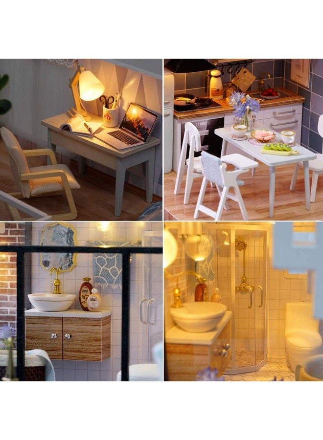 MAGQOO 3D Wooden Dollhouse Miniature DIY House Kit with Furniture,1:24 DIY Dollhouse Kit Dust Proof Included (Blue Times) - Image 5